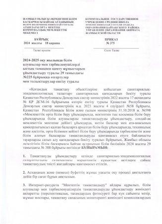 2024-2025 оқу жылындағы Николай Гоголь орта мектебінде бір мезгіл ыстық тамақты ұйымдастыру